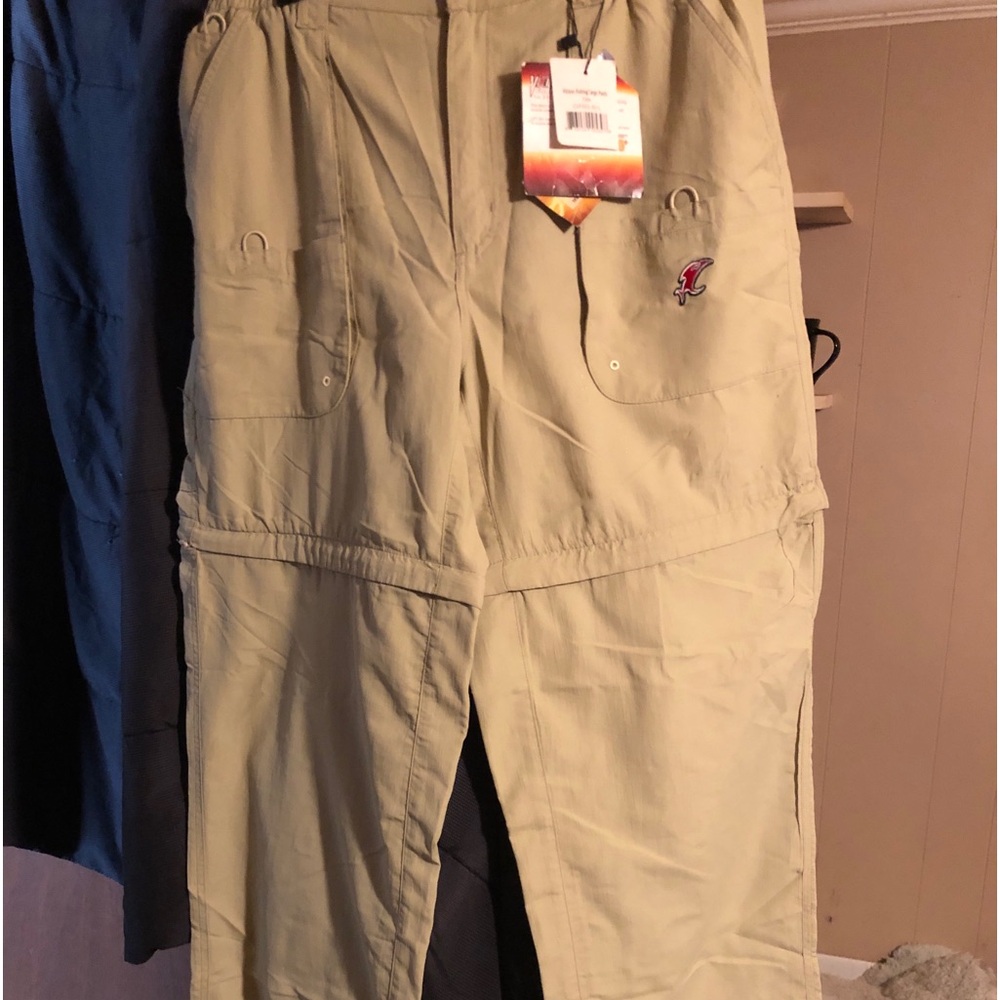 Vicious fishing convertible cargo pants,knees unzip to make shorts,Size L Tan